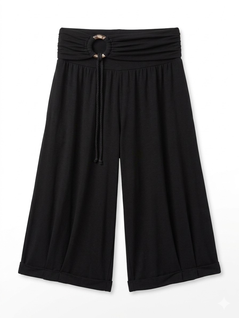 Joe Benbasset Black Wide-Leg Gaucho Pull-On Pants with Ring Waist